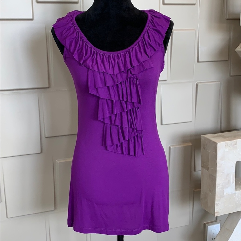 GNW top purple sleeveless ruffle tiered front racer back round neck Size Medium - Picture 1 of 4